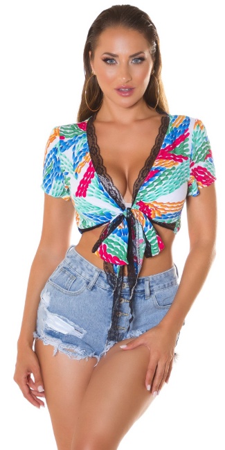 wrap Crop top with Print White